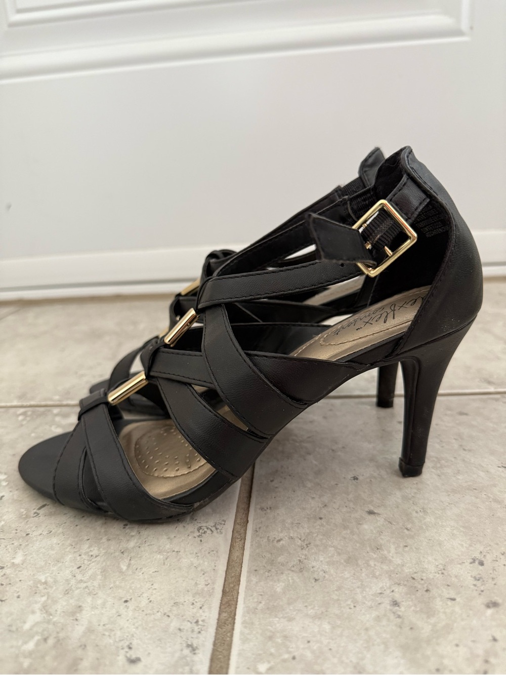 Women's Black Strappy High Heel Sandals